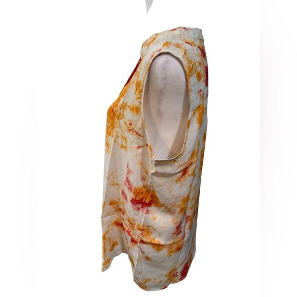 Women’s Cure Sleeveless top in orange pink & ivory Size medium Hi-Lo EUC - Picture 5 of 9